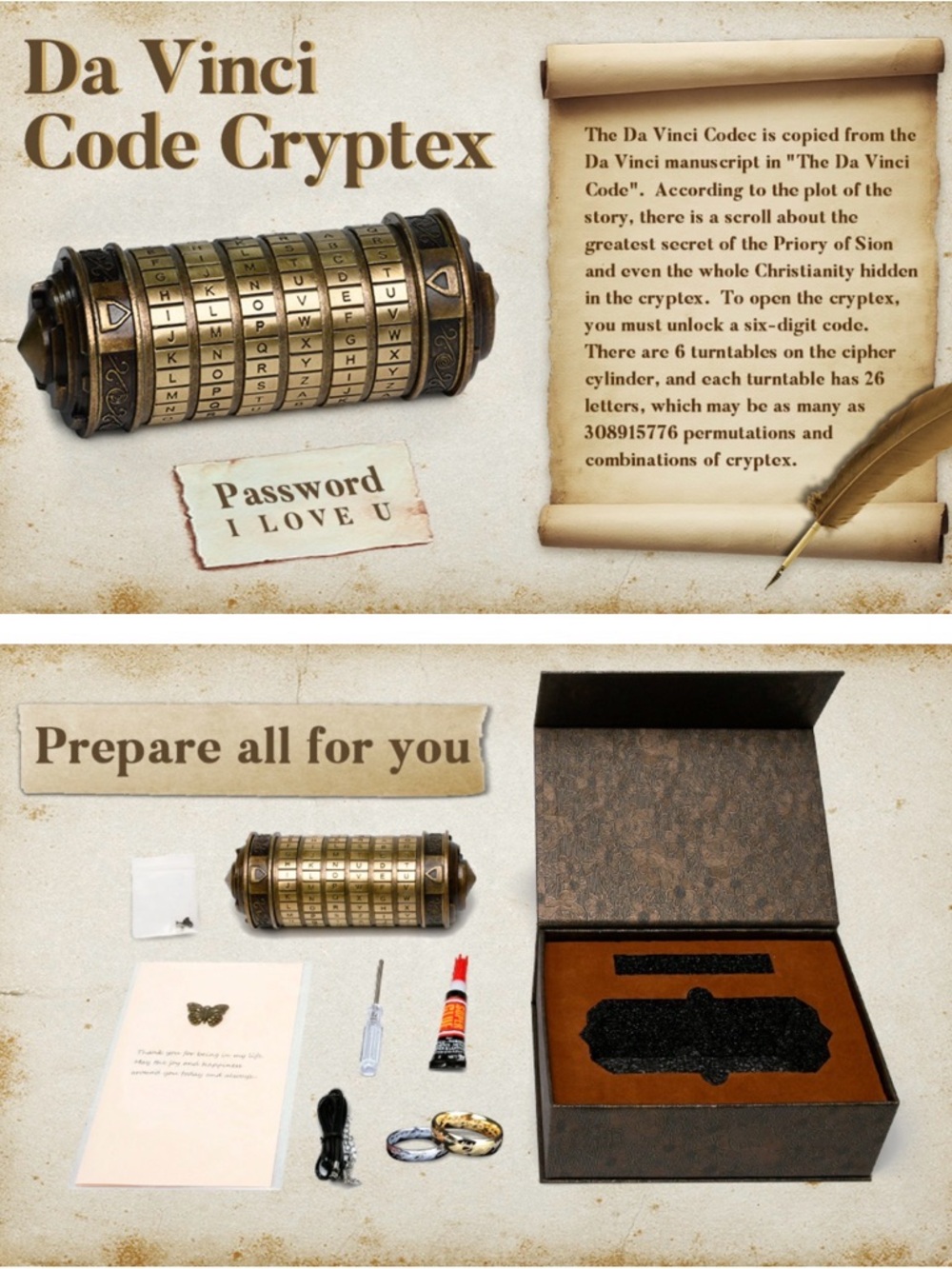 Da Vinci Code Mini Cryptex Lock Puzzle - Picture 4 of 6
